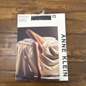 Anne Klein Polished Sheer Black Large Control Top Pantyhose Reinforced Toes